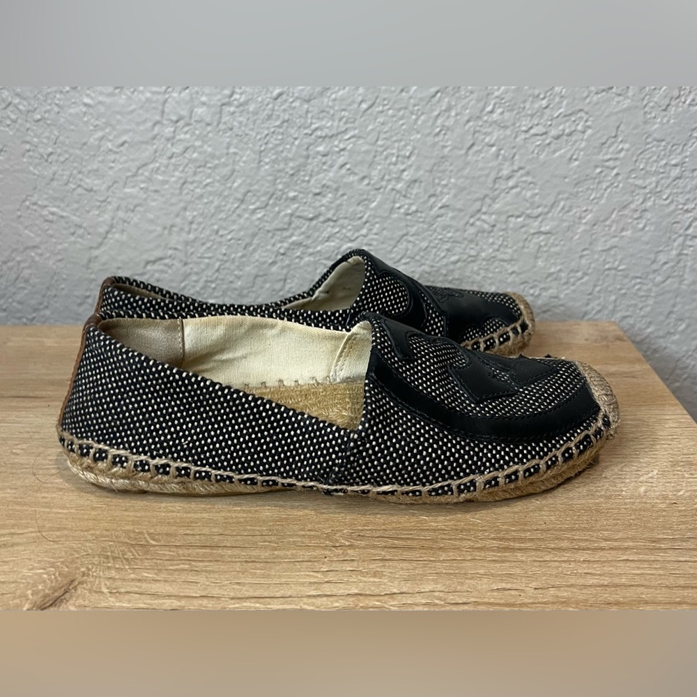 Tory Burch Espadrille Flats Black Leather Women's Size 5M - Picture 4 of 6